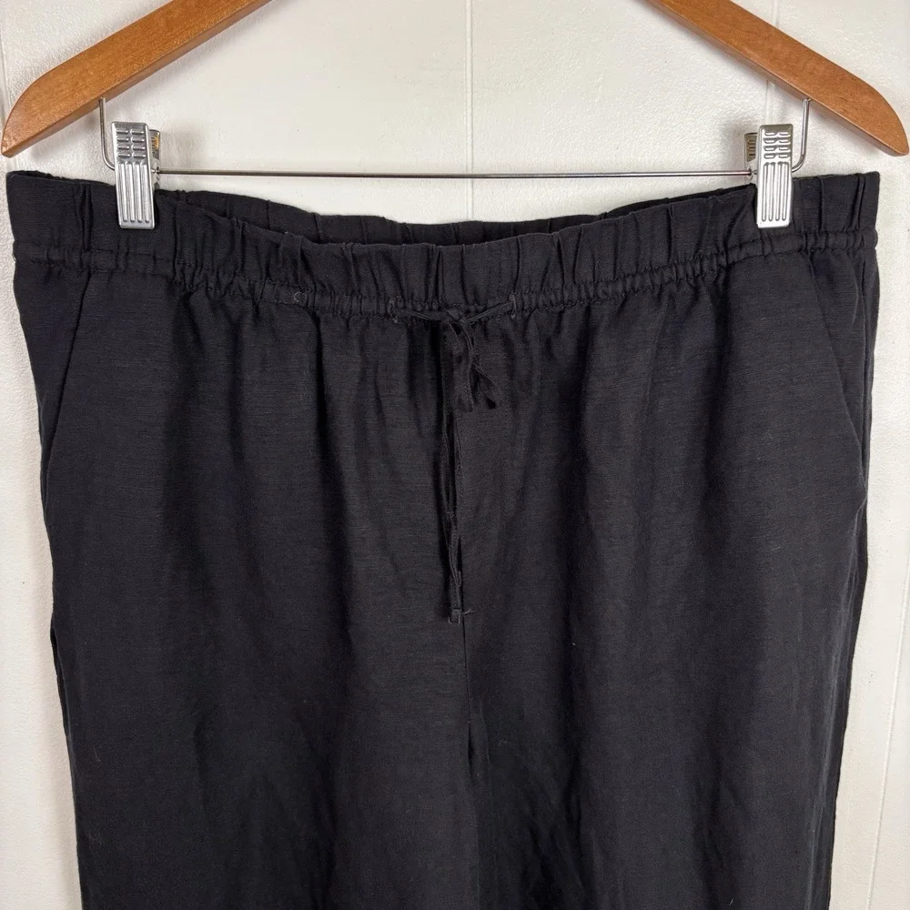 H&M Women's‎ Large Linen Blend Black Cropped High Rise Pants Pull On Drawstring - Picture 2 of 11